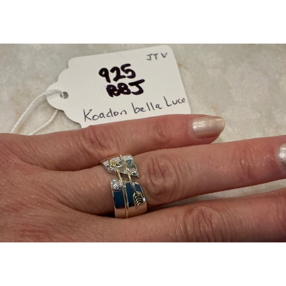 Sterling Silver Arrow Ring Gold‎ Wrapped Accent CZ's Statement Band Size 7 - Picture 9 of 10